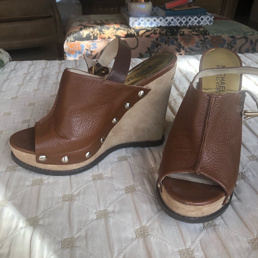 Michael Kors leather and suede wedge sandals 7
